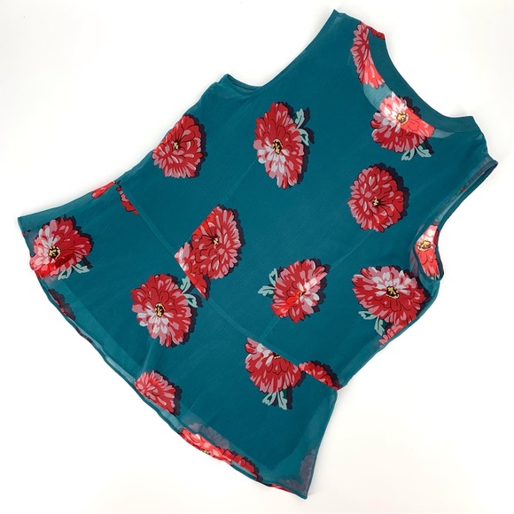 Cabi Blushing Blouse # 3445, Chrysanthemum Print Teal Sleeveless Blouse, Medium - Picture 2 of 16
